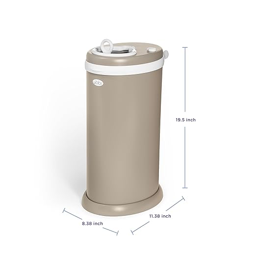 Ubbi Stainless Steel Diaper Pail, Odor Locking, No Special Bag Required, Award-Winning, Registry Must-Have, Taupe