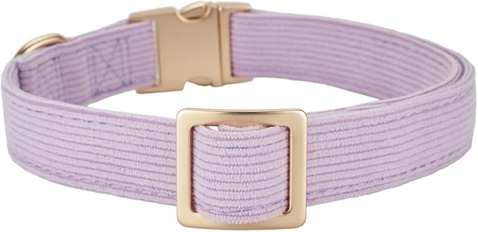 Soft Cotton Dog Collar with Metal Buckle Adjustable Heavy Duty Comfy Corduroy Collars for Small Medium Large Dogs,Lilac,Small