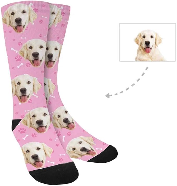 Custom Face Socks, Personalized Dog Lover Pet Photo Picture on Socks Unisex Athletic Crew Socks for Men Women