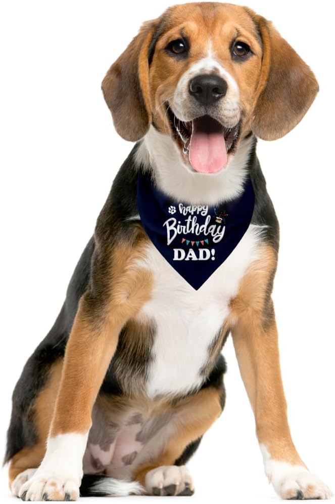 Happy Birthday Dad Dog Bandana, Dad's Gift Dog Bandana, Pet Scarf Accessories, Printed Dog Bandanas Gift for Dog Birthday Party, Dog Bandana Gift for Small Medium Dog (D64)