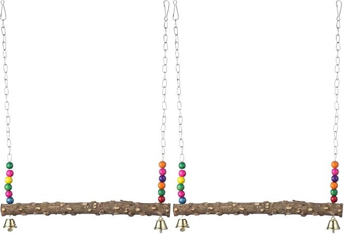 2PCS Chicken Bird Swings - Natural Wooden Swing Toys with Wooden Stands for Chickens, Hens & Parrots