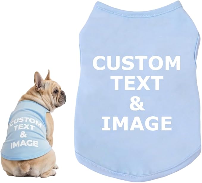 Custom Dog Shirt,Personalized Pet Apparel with Name Text Photo Image,Lightweight Breathable Puppy Kitten Cotton Vest for Small Medium Large Dogs Cats,Puppy Gift (Blue, 8X-Large)