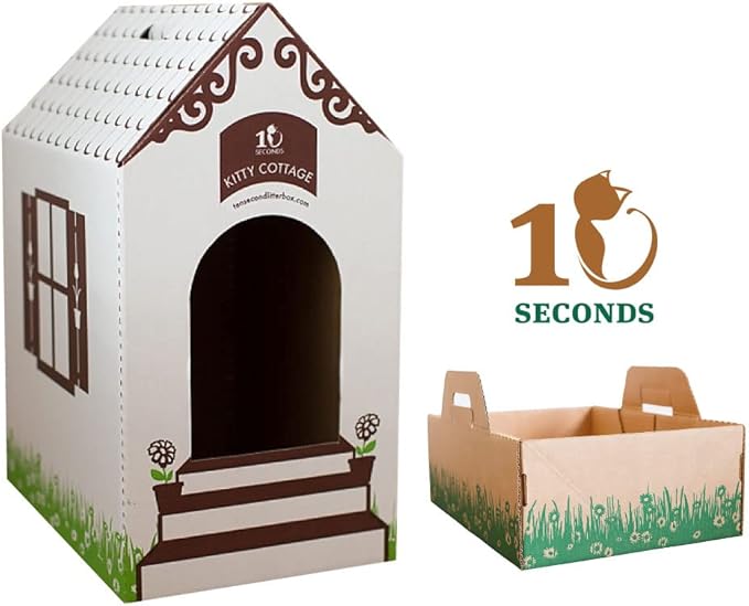 Disposable Ten Second Litter Boxes for Kitty/Cats. Made in The USA. Biodegradable Solution for Quick and Easy Disposal. Made of Recyclable Material. (8-Pack + Cottage)