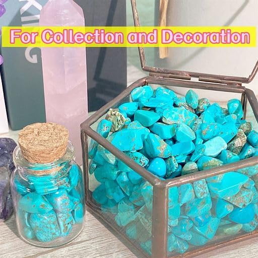 YATOJUZI Turquoise 1LB Aquarium Gravel Rocks Bulk Wholesale Tumbled Crystals Stones Chips Crushed Reiki Energy Balancing Gemstones for Planters Vase Filler Fountain Fish Tank Potted Decor