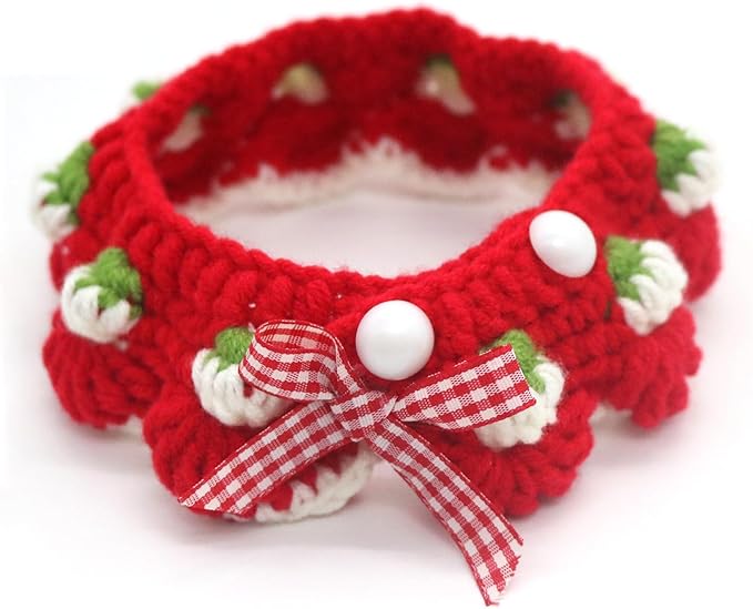 Cat Collar Breakaway, Kitten Collar with Cute Bow Tie and Strawberry Pattern Comfortable for Kitty and Small Puppies, Bandana Fits Neck 2-3 Inches(S)(red)