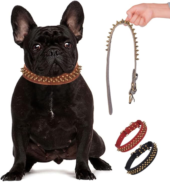 Spiked Dog Collar Soft Pu Leather Mushrooms Rivet Spike Studded Puppy Adjustable Pet Collars for Small Breeds (XS, Black2)