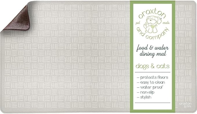 CROXTON & CO. Non-Slip Faux Leather Pet Feeding Mat for Dog Bowls | Large Bowl Mat for Food and Water | Durable, Easy-to-Clean Pet Food Mat for Floors | Size: 16.5"x28"