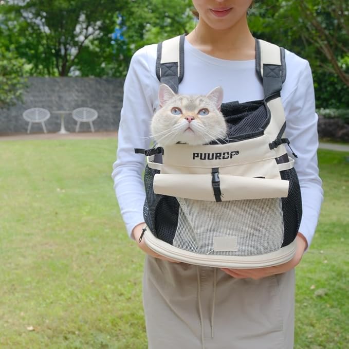 Backpack for Dog Accessories Small Dog cat go Out Bag Break Free Walk Dog Dirty pet Backpack Car Bag (Beige, Small)