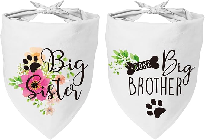 2 Packs Big Sister Brother Pregnancy Announcement Dog Bandana, Gender Reveal Photo Prop, Pet Scarf Accessories, Pet Scarves for Dog Lovers