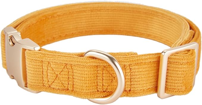 Soft Cotton Dog Collar with Metal Buckle Adjustable Heavy Duty Comfy Corduroy Collars for Small Medium Large Dogs,Orange,Small