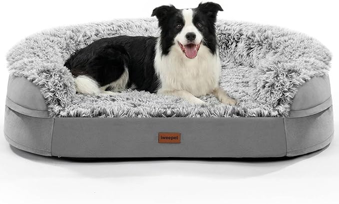 3.7 inch Thickened Orthopedic Dog Beds for Large Dogs, Supportive Dog Sofa Bed with 28D Egg-Crate Foam, Removable Washable Plush Cover, Waterproof Lining, Half-Round Design for Puppy, Senior Dog