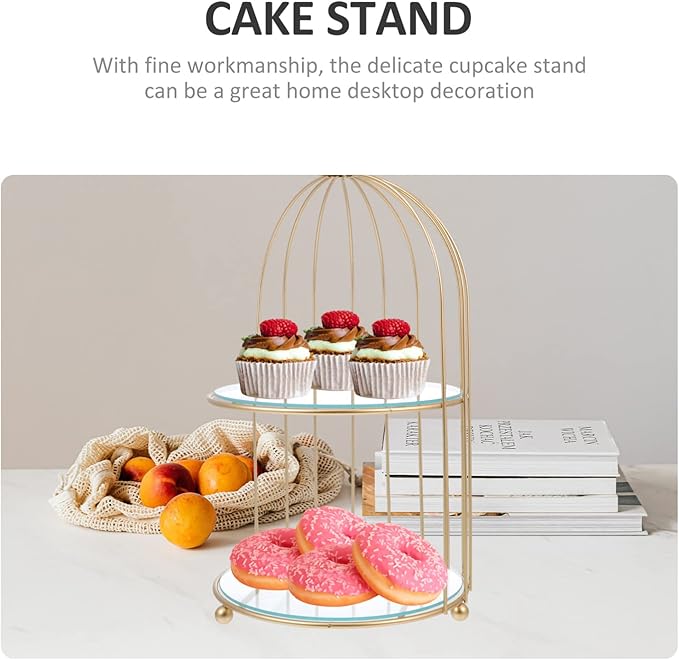 DOITOOL Gold Metal Cupcake Stand Bird Cage Dessert Stand, 2 Tier Dessert Display Stand Cake Holder for Wedding, Party, Birthday, Baby Shower Celebrations, Table Decorations