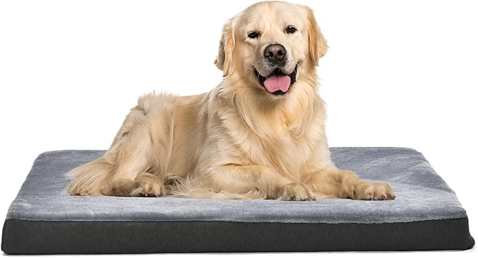 Amazon Basics Washable Dog Bed with Cooling Gel Memory Foam, Pressure-Relief Support for Dogs up to 120lbs, Non-Slip Bottom, Removable Cover, Giant Sized (50" x 34"), Grey