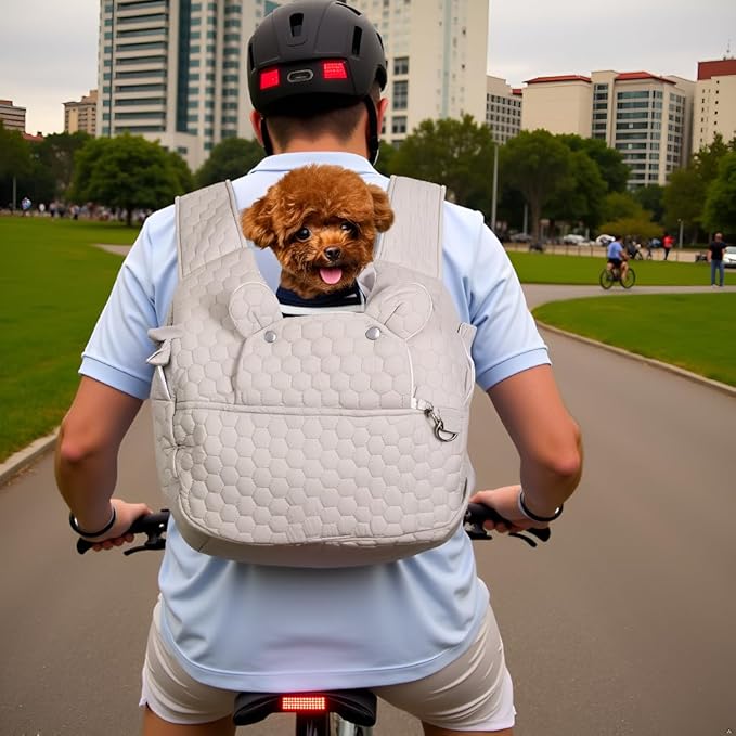 Dog Backpack Carrier for Dogs, Adjustable Strap Cat Carrier Sling, Hands-Free Front Facing Pets Sling Chest, Fit 5-15 Lbs Pets Carrier Backpack for Camping Hiking Traveling Cycling(Light Gray)