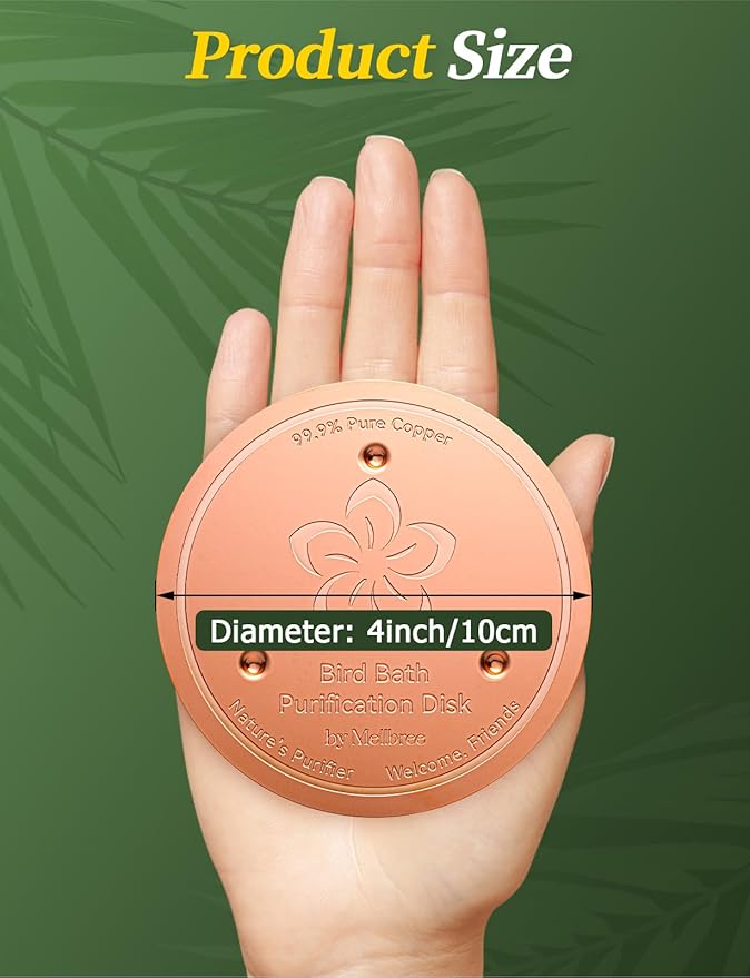 Mellbree 2-Pack Bird Bath Copper Disk, 0.6mm Reinforced 99.99% Pure Copper Cleaning Disk with Triple-Point Support for Physical Safe Clean Water, Universal Fit for Outdoor Birdbaths, Bowl (Flower)