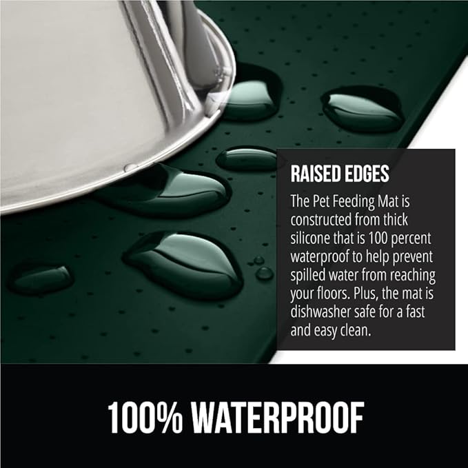 GORILLA GRIP 100% Waterproof Raised Edge BPA Free Silicone Pet Feeding Mat, Dog Cat Food Mats Contain Spills Protects Floors, Placemats for Cats and Dogs Water Bowl, Pets Accessories 32x24 Green
