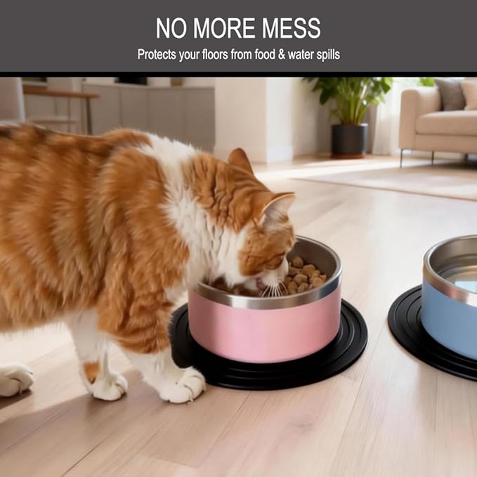 2 Pack Silicone Pet Food Mat, Small Rubber Mat for Dog Bowl, Cat Food Mat, Cat Bowl Mat Placemat Prevent for Food and Water Overflow, 9.5"x9.5"