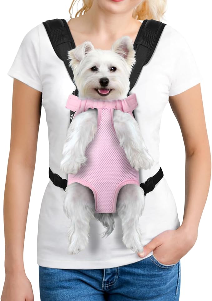 YUDODO Pet Dog Carrier Backpack Adjustable Dog Front Carrier, Legs Out Easy-Fit Dog Travel Backpack Carrier for Hiking Camping for Small Medium Dogs Cats and Rabbits (Medium, Pink)