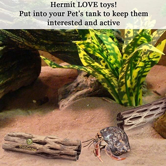 SunGrow Hermit Crab Woods, Climbing Logs, Chews, Keep Hermies Busy and Active, Long Dried Aquarium Décor Adds Raw Beauty (6 Pieces, 6 inches)