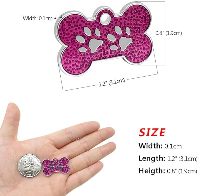 Personalized Dog Cute Paw Pet ID Tag for Pet Collar or Key Chain - Dog Name tag, cat Tags Personalized, cat id tag, Kitten Name tag, Kitten id tag (Bone-Shaped-Small: Rose Red)