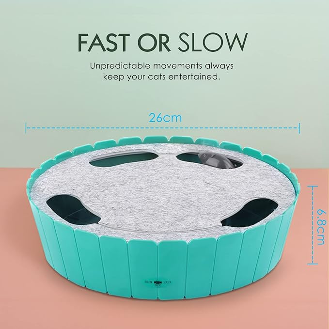 Pawaboo Interactive Cat Toy with Running Mouse, Electronic Motion Cat Toy Automatic Teaser for Indoor Cats, Pop and Play Hide Seek Cats Toys Hunting Mouse for Pet Kitten Play Fun Exercise, Lake Blue