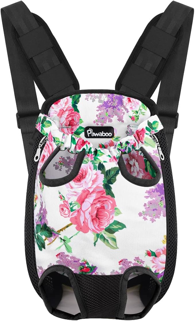 Pawaboo Adjustable Dog Carrier Purses, Pet Front Cat Travel Bag Dog Carrier Purses for Traveling Hiking Camping, Legs Out, Easy-Fit for Small Medium Dogs, S, Flower