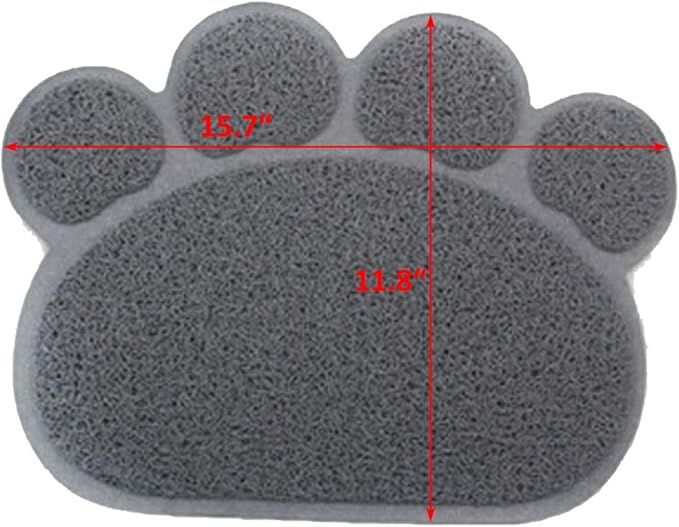 PVC Pet Dog Cat Puppy Kitten Dish Bowl Food Water Feeding Placemat, Non-Slip Cat Litter Mat Paw Shape, Grey Small