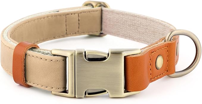 Plutus Pet Genuine Leather & Hemp Dog Collar – Adjustable Heavy Duty Pet Collar with Quick Release Metal Buckle, Soft & Stylish for Puppy and Small, Medium, Large Dogs (Beige, XS)
