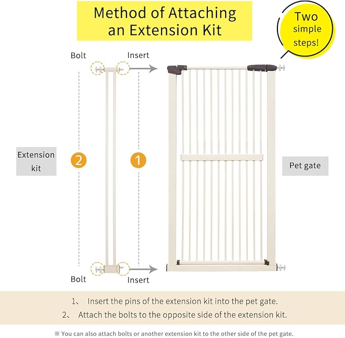 Lumizone Extra Tall Pet Gate 55.12" High Pressure Mounted 4.13" Wide Extension kit 1.37" Gap (Cream White, 55.12" H x 4.13" W, Extension)