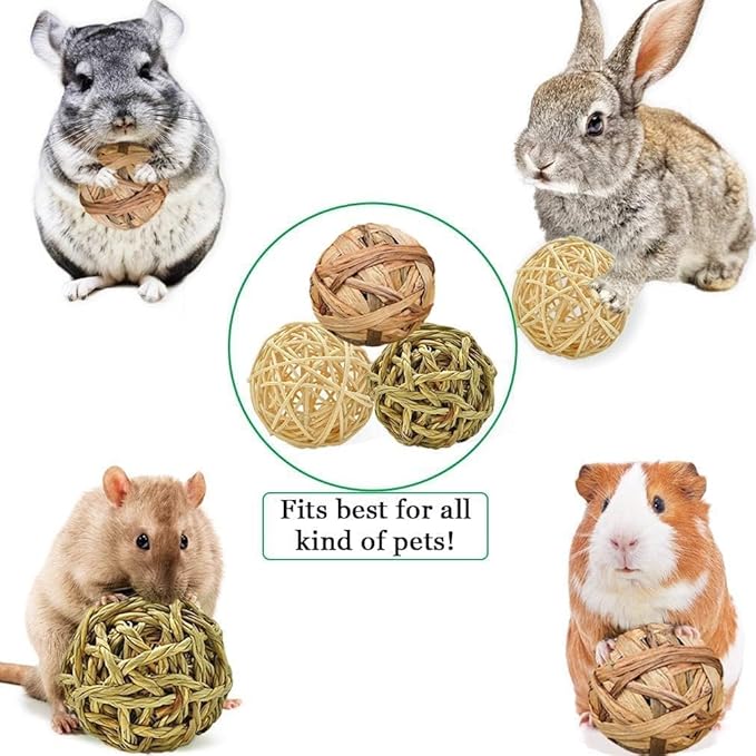 SunGrow Assorted Rabbit & Cat Chew Balls, Teething Activity Toy for Pocket Pets, Improves Dental Health, Environment Friendly, Stress Reliever (Assorted Rabbit Chew Balls, 6 Pcs)