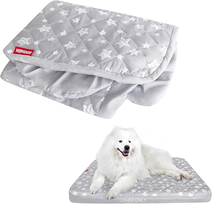 Waterproof Dog Bed Covers Replacement Washable Pet Hair Easy to Remove, Noiseless Quilted Puppy Pet Bed Cover Lovely Grey Star Print 32x44 Inches, for Dog/Cat, Cover Only