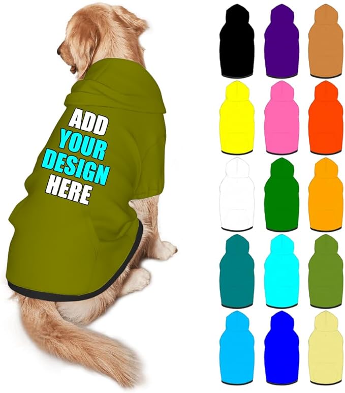 Custom Dog Hoodie Personalized Photo Text Logo Name Dog Clothes, Soft & Warm for Puppy Sweatshirt Hooded for Small Medium Large Dogs Girl/Boy Cats/Kitten, Olive, XXL