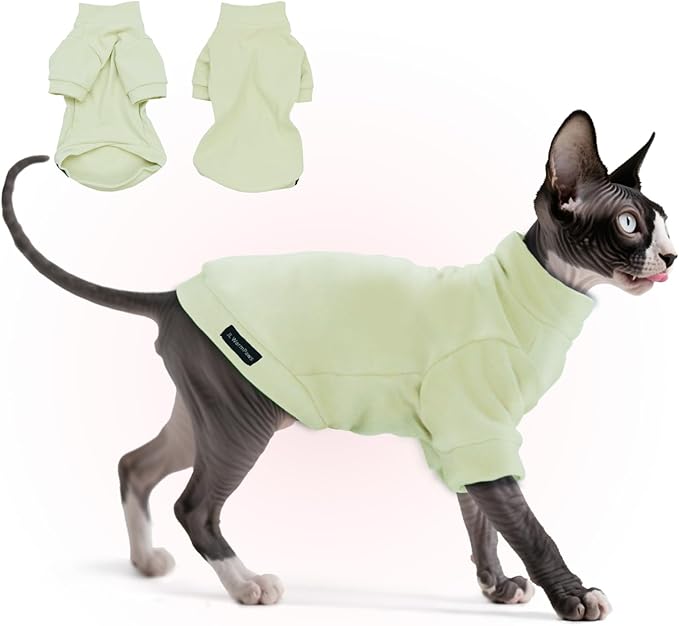 Fleece Sphynx Cat Clothes Soft Hairless Cat Clothes Pullover Cat Sweater for Chihuahua All Season Light and Warm Kitten Cloth for Cats Only Puppy Clothes Small Dog Sweater (Pale Green, Large)