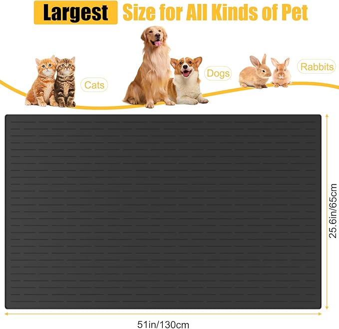 51.2"x25.6"(130cm×65cm) Largest Dog Food Mat, XXXXL Silicone Dog and Cat Mat for Food and Water Bowls, Thinken Waterproof Non-Slip XXXL Pet Feeding Mat for Floors, Black