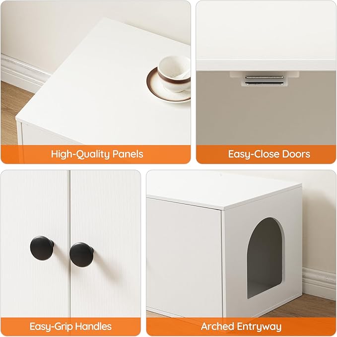 HOOBRO Cat Litter Box Enclosure, Hidden Litter Box Furniture with Side Entry, Litter Box Cabinet, Indoor Cat House, End Side Table, 31.5"L x 17.7"W x 16.3"H, for Living Room, Bathroom, White WT40MW01
