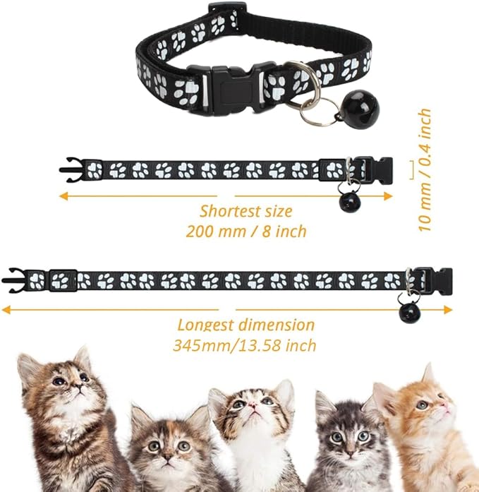MJIYA Cat Collar with Bell, Breakaway Grid Collar with Plastic Buckle, Light Adjustable, Nylon, Kitty Collars (Black)