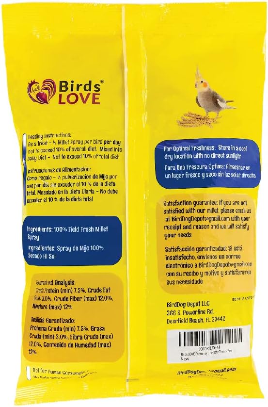 Birds LOVE Economy Special Spray Millet - GMO-Free (No Stems Only Edible Tops) for Birds Cockatiel, Lovebird, Parakeet, Finch, Canary All Parrots Healthy Treat 7oz - Pack of 4