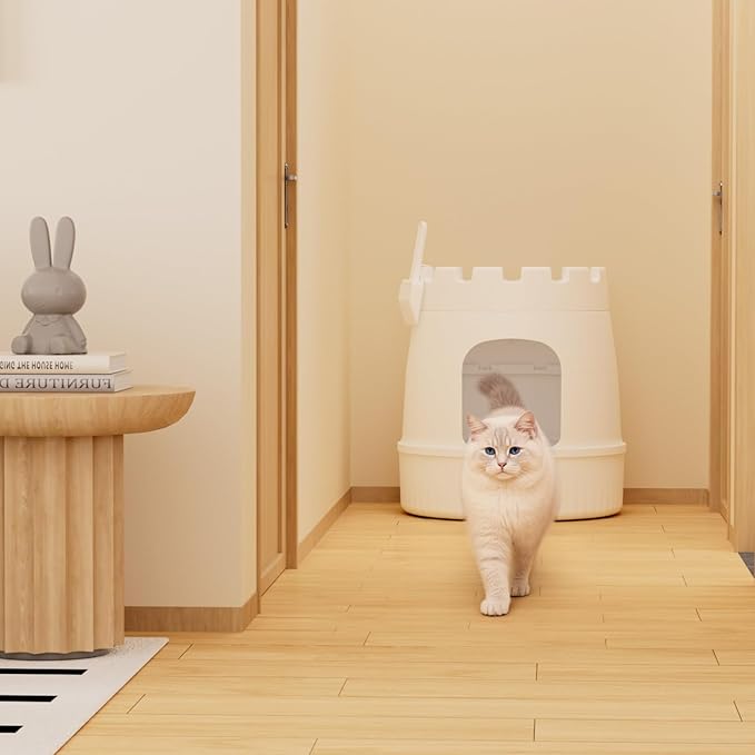 Lifewit Cat Litter Box, Hidden Enclosure Litter Tray with Odor Control & Carbon Filter in Living Room, Bedroom, Corner with Castle Scratching Board& Plastic Scoop, 48 x 54 cm/19x20, White