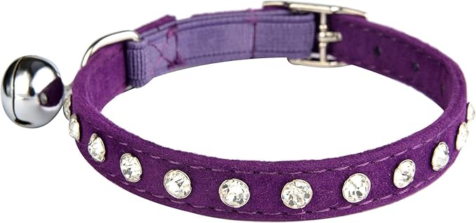 Rhinestone Cat Collar Breakaway with Bell, Diamond Cat Collar with Safety Buckle Quick Release for Girl Boy Small Kitten Pets Puppy,Cute Soft Cat Collars, Color Diamond Purple 8-10.5"