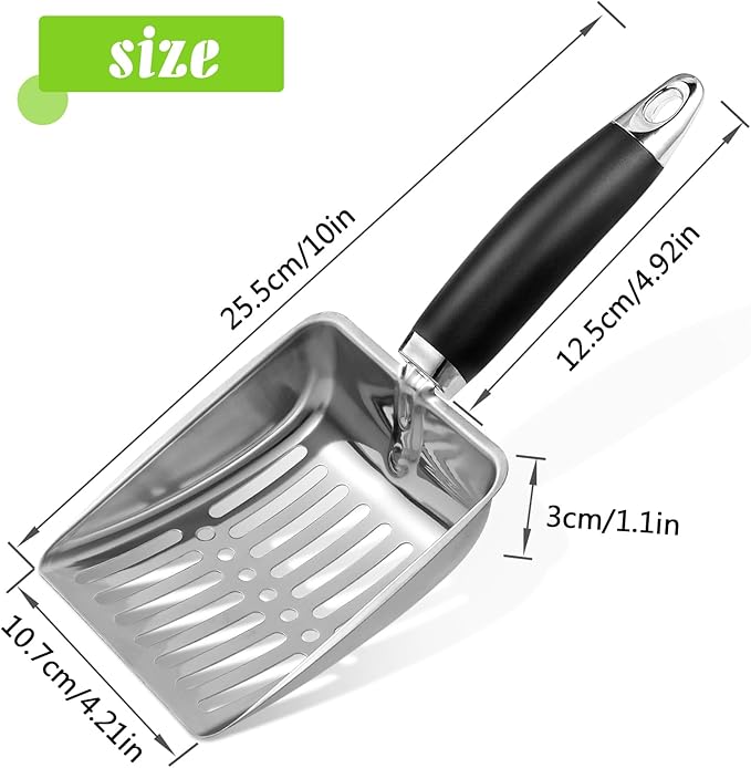 Cat Litter Scoop - Stainless Steel Metal Cat Litter Scoop-Kitty Metal Scooper-Sturdy Mesh Scooper - Mesh Shovel-Easy to Clean - Suitable for Cat Litter Box - Light Black