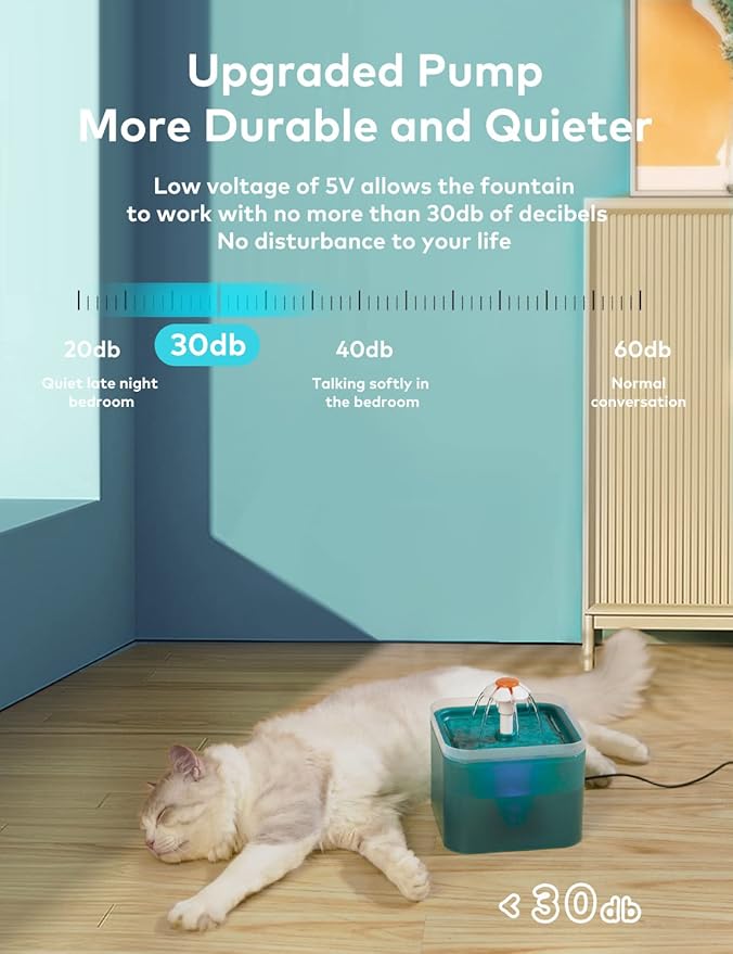 Cat Water Fountain for Drinking: Automatic Dog Bowl Dispenser - Pet Waterer Bowls Fountains - Auto Cats Dish Supplies - Quiet Animal Watering Machine - 67oz/2L Green Kitty Drink Dishes - AONBOY