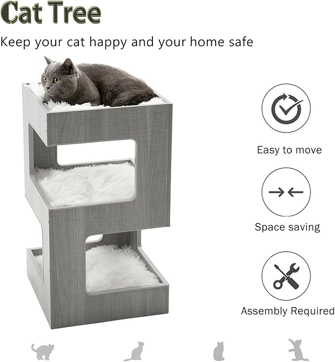 ACH Modern Cat Furniture Cat Tree Spacious Perch Multi-Level Cat Tower for Indoor Cats 27.5 Inch Luxury Cat Tree Stand House for Kittens with Removable Soft Blanket and Condo