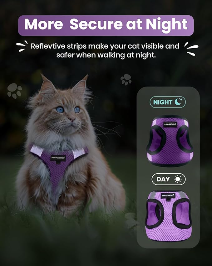 FAYOGOO Cat Harness, Cat Leash and Harness Set for Walking Escape Proof, Harness for Small Cats/Small Dogs, Large Kitten/Puppy Harness and Leash, Harness for Cats S-XXL(Modern Violet, XX-Large)