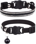 Solmoony Breakaway Cat Collars with Bell,Adjustable Safe Kitten Collar,Cat Collars for Girl Cats with Rhinestone Soft Velvet (Black2)