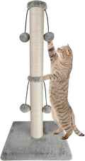 Dimaka 29'' Cat Scratching Post, Natural Sisal Rope Scratcher Post, Kitten Claw Scratch with 4 DanglingToy Balls for Large Cats (Grey)