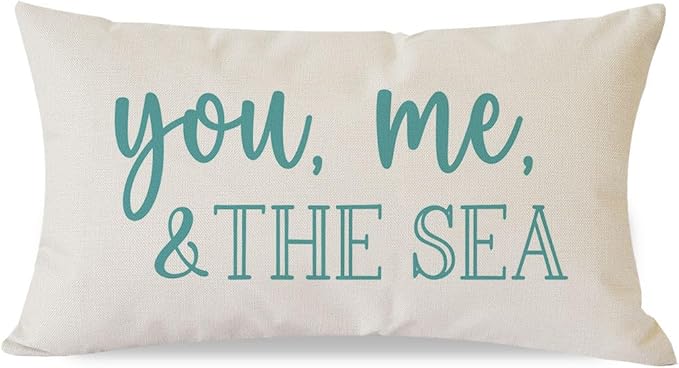 PANDICORN Summer Beach Throw Pillow Covers 12x20 Inch Blue Words You Me and The Sea Ocean Sea Coastal Outdoor Decorations Lumbar Decorative Throw Pillows Cases for Home Living Room Couch Sofa Decor