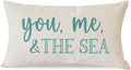 PANDICORN Summer Beach Throw Pillow Covers 12x20 Inch Blue Words You Me and The Sea Ocean Sea Coastal Outdoor Decorations Lumbar Decorative Throw Pillows Cases for Home Living Room Couch Sofa Decor