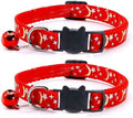 Reflective Cat Collars Breakaway with Bell 2-Pack Girl Boy Pet Kitten Collar with Star Moon Patetrn Adjustable 7.5-12.5 Inch (Red)