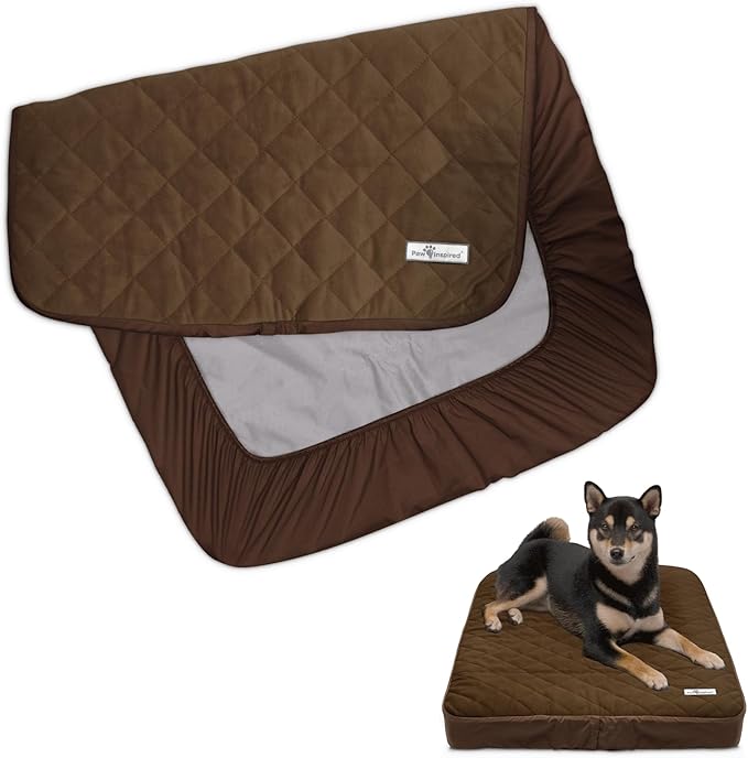Paw Inspired Waterproof Fitted Cover for Dog Bed | Washable Bed Protector for Dog Mattress | Removable Replacement Cover for Small to Medium Pet Bed (Dark Brown, 34 x 23 x 5 Inch)