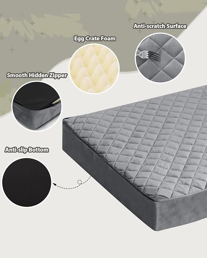 Orthopedic Dog Beds Large Sized Dog Waterproof Lining with Removable Washable Cover and Non-Slip Bottom, Quilting Pet Bed, 35x23 Inch, Dark Gray